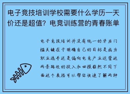 电子竞技培训学校需要什么学历—天价还是超值？电竞训练营的青春账单